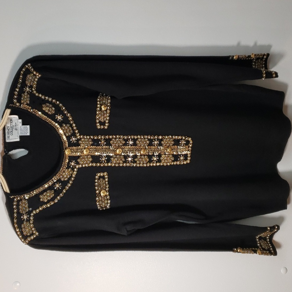 Regency Collection for Joyce Embellished Beaded Embroidered knit Black Gold M